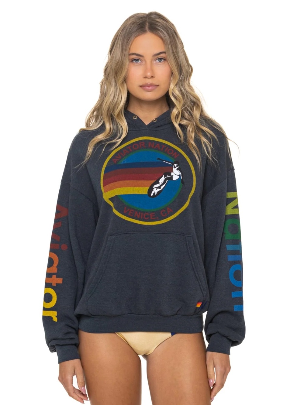 NWT - Aviator Nation - UNISEX Venice, Ca - Pullover Relaxed Hoodie - Charcoal